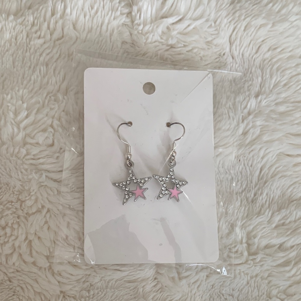 Silver and pink star earrings !!!